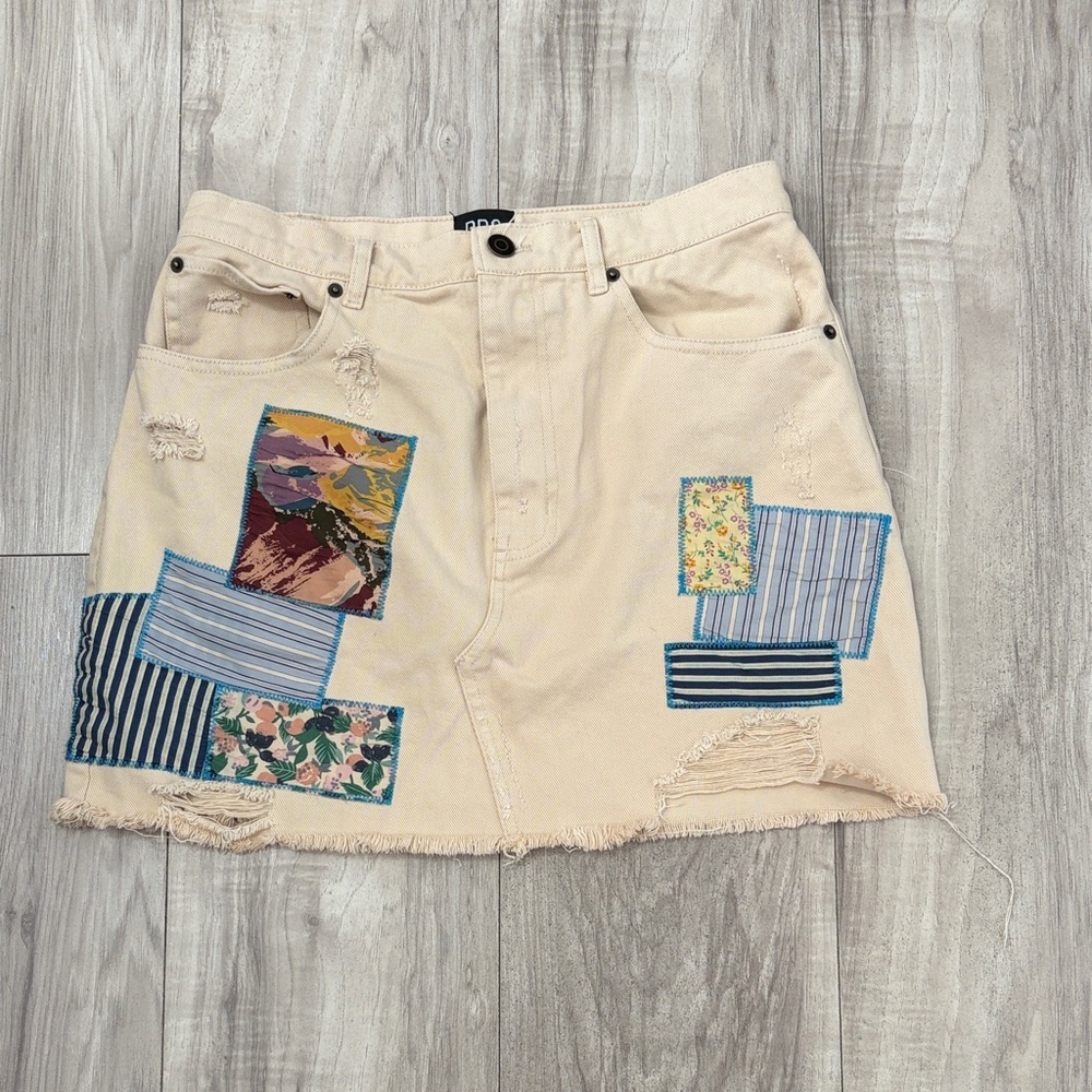 BDG Cream Mini Skirt with Multicolor Patchwork